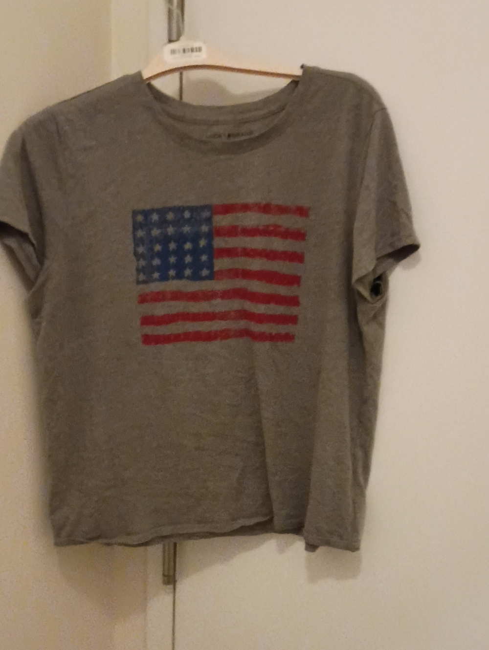 Lucky Brand Kids Gray Tee with Red & Blue Flag Graphic